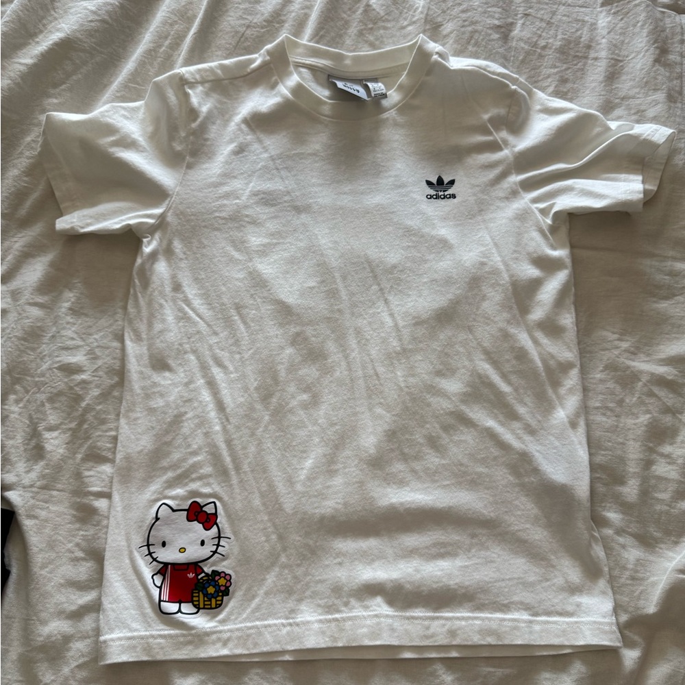 Adidas White Short Sleeve Tee with Hello Kitty